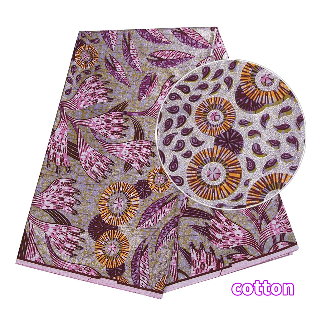 African Wax Print Fabric – 100% Cotton Ankara with Gold Foil Shimmer, 6 Yards/Roll, for Dresses, Headwraps & Fashion Garments - view 3