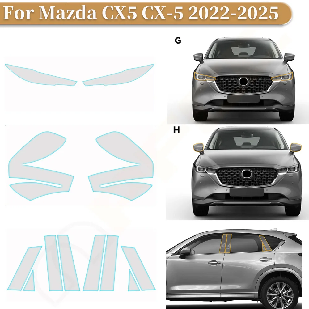 

For Mazda CX5 CX-5 2022 2023 2024 2025 TPU Paint Protection Film Car Headlight Rearview B C Pillars Anti-scratch Clear Sticker