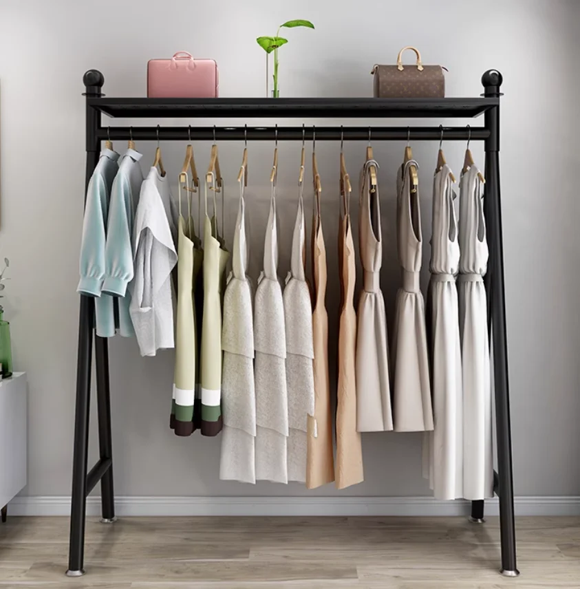 Clothes drying rack floor folding household simple horizontal bar clothes and hat rack drying shoes bag storage rack