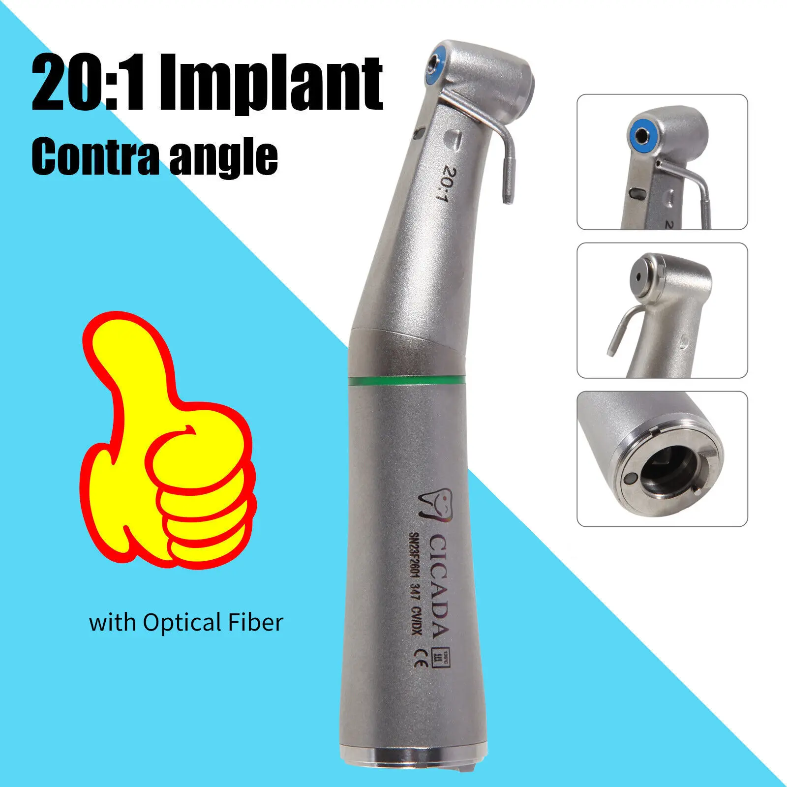 

CICADA Dental NSK Style Fiber Optic LED 20:1 Implant Contra Angle Handpiece SG20