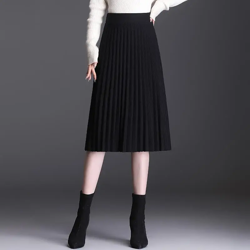 

Thickened Knitted Skirt Women's Mid-length All-match A-line Long Skirt Autumn and Winter Drop Shipping Sweater Thread News U21