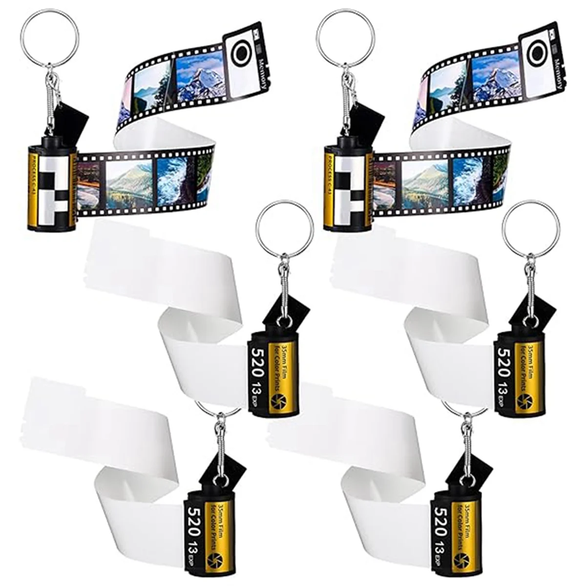 6 Pcs Sublimation Camera Film Roll Keychain with 15 Photos Album Picture Key Chain for Memory Birthday Gifts DIY Crafts