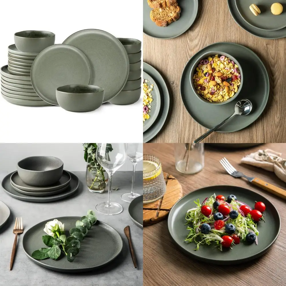 

Набор столовой посуды с прочной волнистой оправой — устойчивый к сколам и трещинам, подходит для посудомоечной машины, микроволновой печи и использования в духовке.