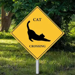 Cat Xing Cat Crossing Wall Art Decor Metal Sign Warning Road Sign Caution Cat Retro Vintage Tin Metal Sign Funny Aluminum Signs
