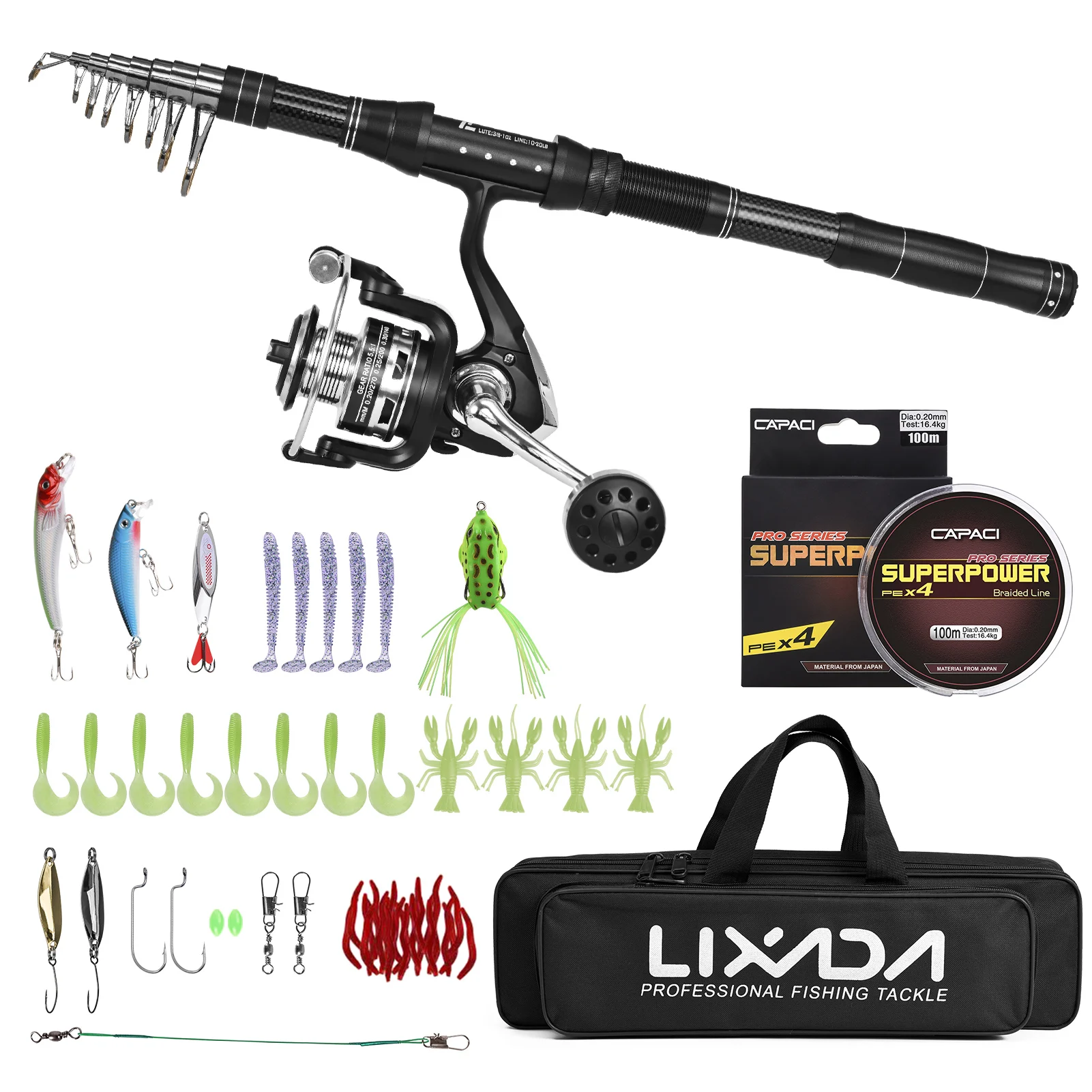 Fishing Rod and Reel Combos Telescopic Fishing Pole Spinning Reel Combo Kit Fishing Line Lures Hooks Set Fishing Accessoriey