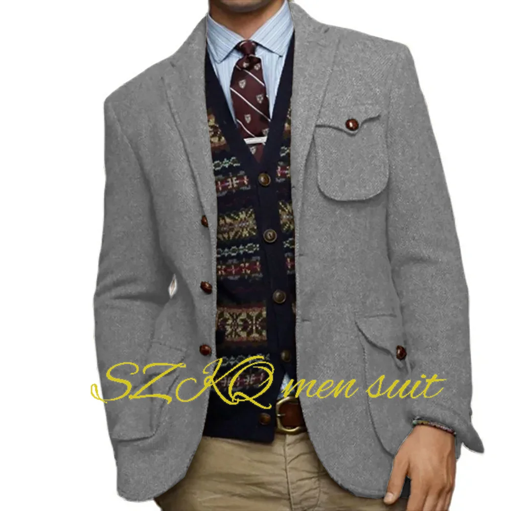 Blazer de cavalo slim fit masculino, jaqueta única Herringbone, vestuário formal de negócios, terno retrô masculino, terno elegante