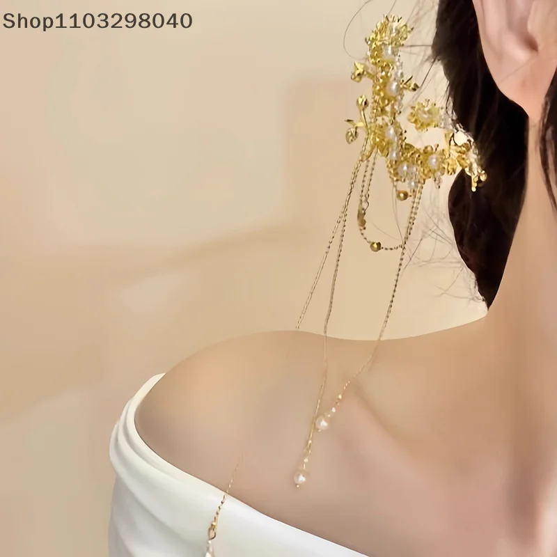 Vintage Bridal Hairpin and Floral Tassel Hair Forks; Hanfu Tradition Inspired Women's Headdress. image 2