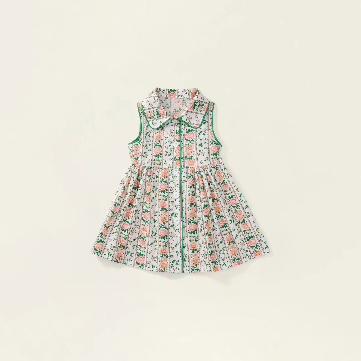 

Girls' Dress 2024 Summer New Korean Edition Fashion Girl Sleeveless Doll Neck Elegant Flower Dress Single Breasted Kids Dresses