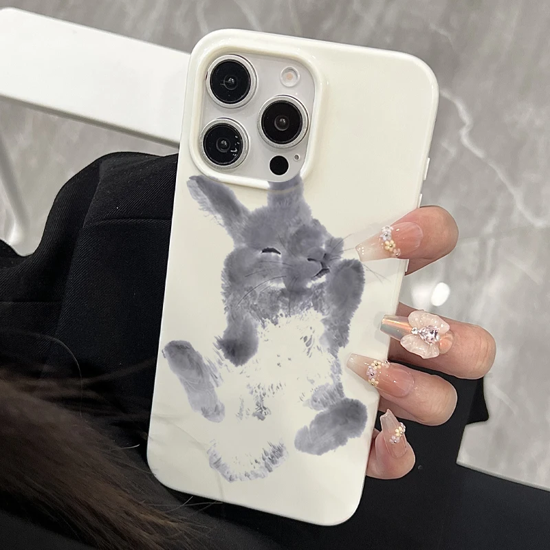 Ink And Wash Painting Rabbit Art Design Phone Case For iPhone 17 16 Pro Max 15 14 Plus 13 12 11 Pro 16E 17Air Shockproof Cover - náhled 2
