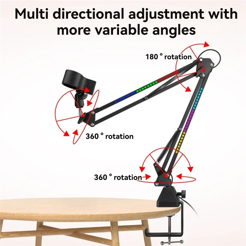 A42Z-Microphone Bracket RGB Microphone Arm Stand With RGB Light Rotatable Suspension Boom Scissor Stand