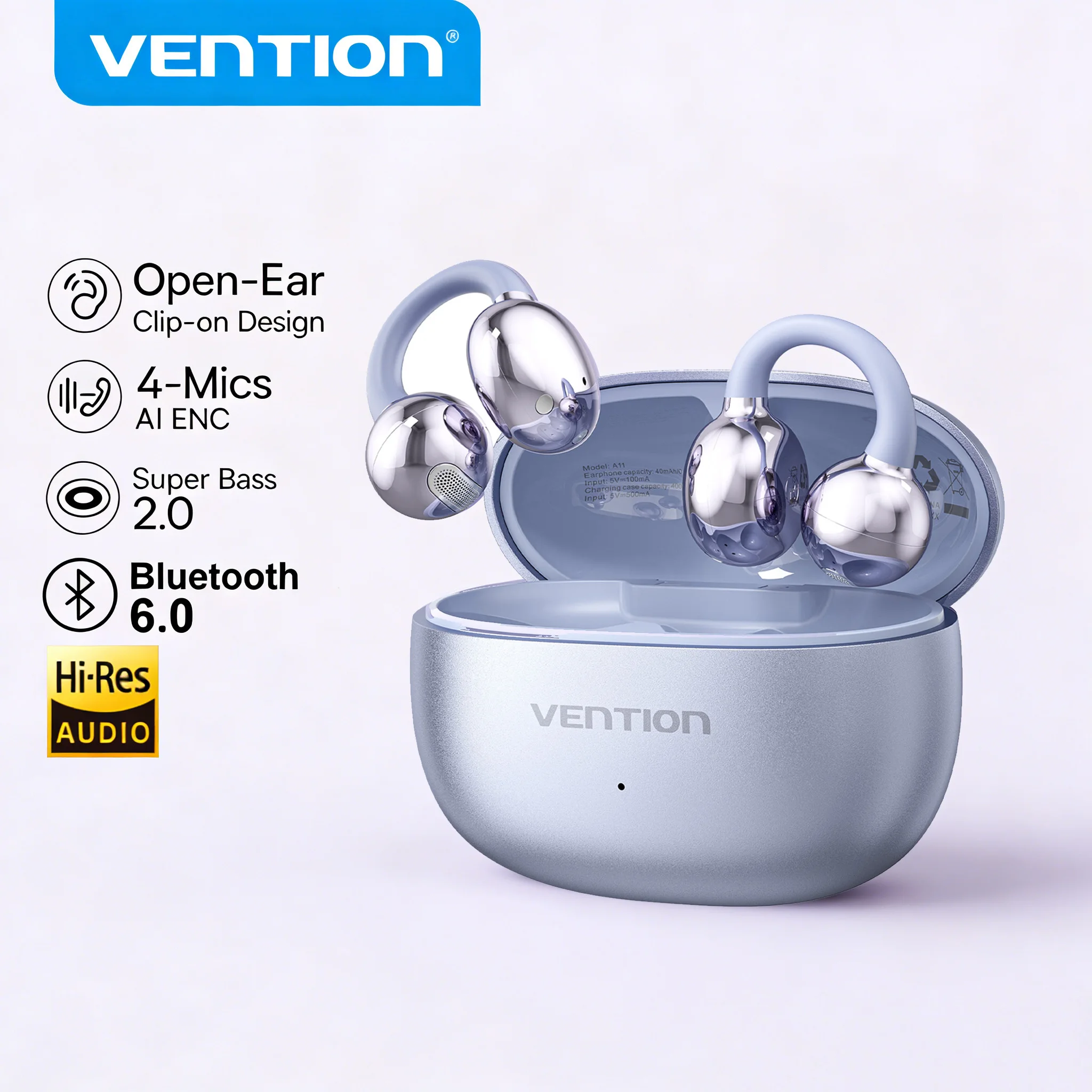 

Беспроводные наушники VENTION A11 Pro с креплением на ухо, Bluetooth 6.0, Hi-Res, открытые наушники-клипсы, 4 микрофона, ENC, спортивные наушники, водонепроницаемость IP4X