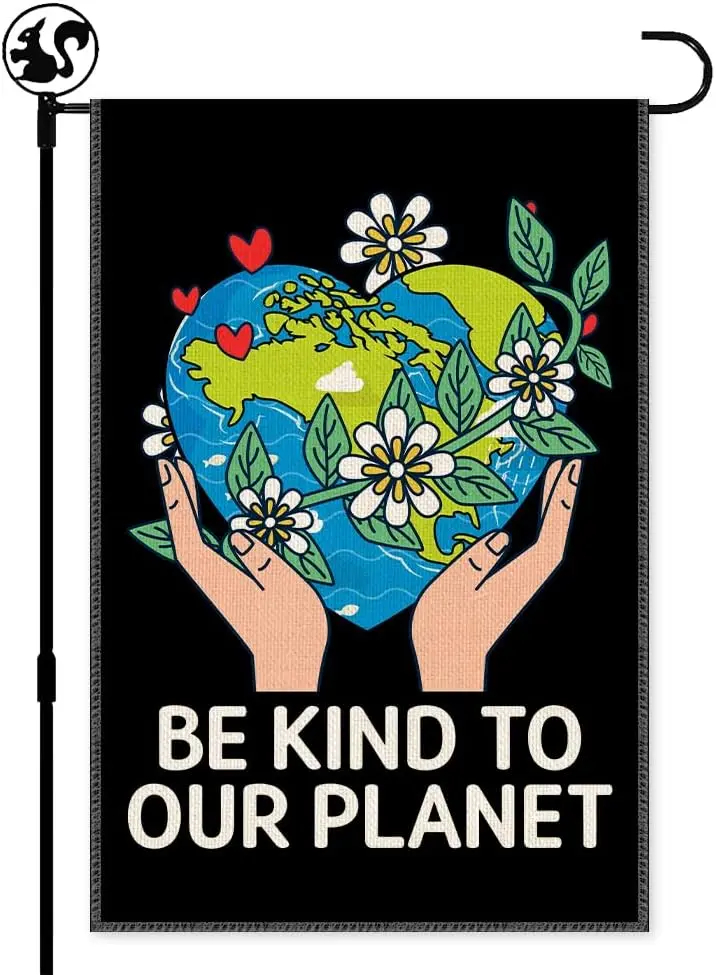 Be Kind To Our Planet Garden Flags, 12x18 in Double Sided Farmhouse Outdoor Lawn Decor Yard Flag Gifts, Floral Earth Banner, yyi