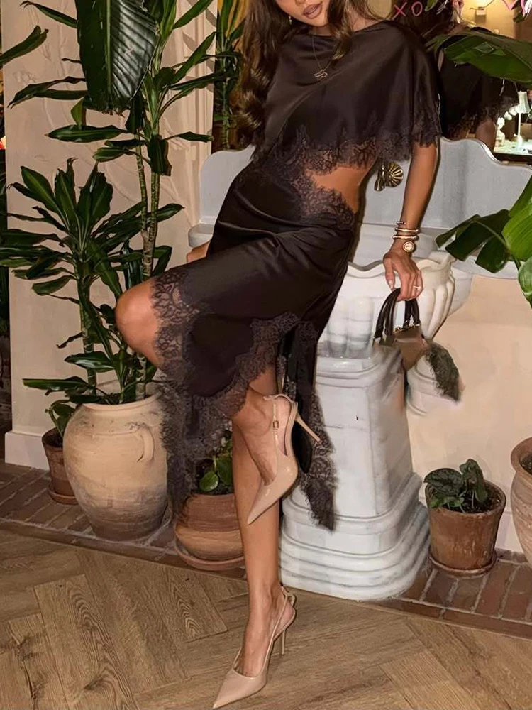 เดรสทรงเข้ารูปเซ็กซี่ คอทรงโอ แต่งผ้าลูกไม้ ดีไซน์เรียบหรู สำหรับงานปาร์ตี้ รุ่นใหม่ 2026 ผ้าซาตินเนื้อนุ่ม ดีไซน์เว้าช่วงตัว