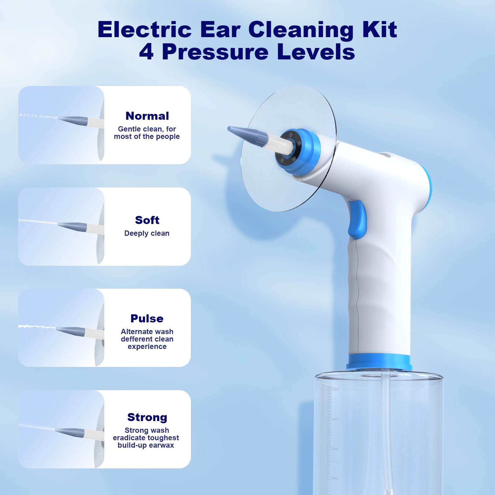 Electric Ear Wax Remover Ear Infection Cleaning 4 Pressure Levels Soft Ear Tips Cleaner Safe For Adults Child Ear Canal Wash