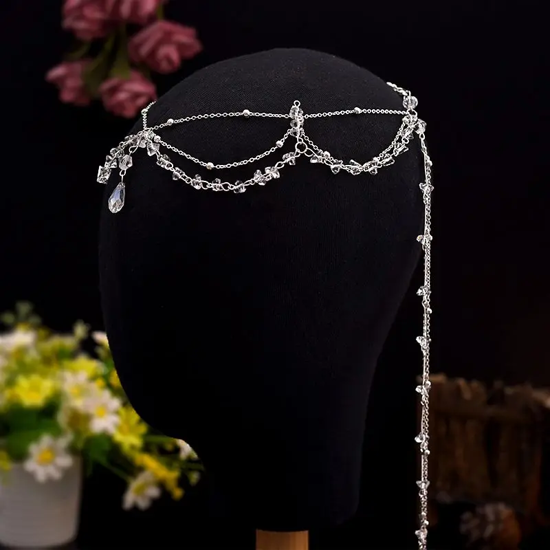 Super Fairy Hair Adornment Set Light Luxury Forehead Chain Princess Long Fringe Crystal All-in-one Headdress Tiara