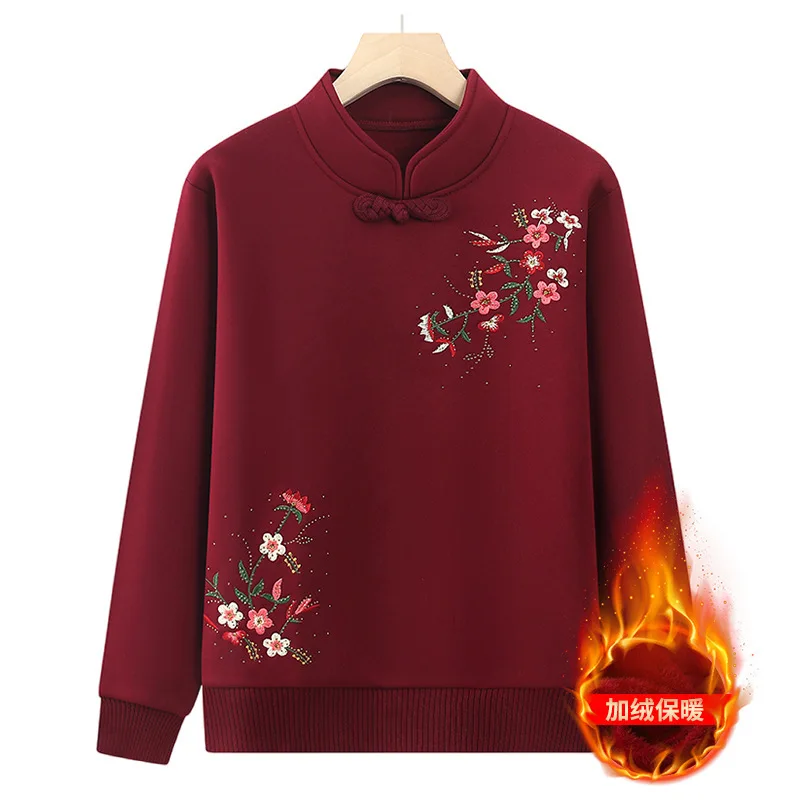 Warm Mother Sweater Embroidered Pullover Bottoming Loose Thickened Women's Top Long Sleeved Sweater Knitwear Pull Femme Shirt