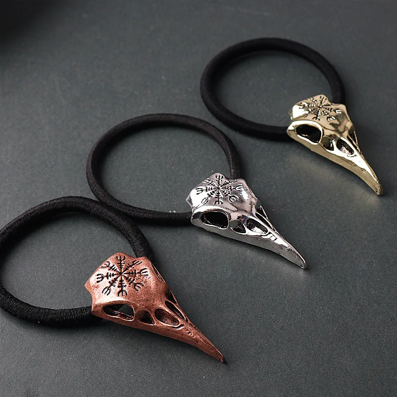 Punk Gothic Viking Jewelry Raven Skull Hairband Pony Tail Holder Elastic Hair Rope Tie Wolf Headwear for Women Head Accessories