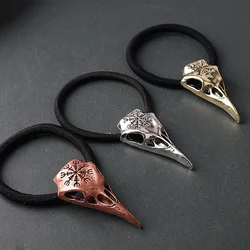 Punk Gothic Viking Jewelry Raven Skull Hairband Pony Tail Holder Elastic Hair Rope Tie Wolf Headwear for Women Head Accessories