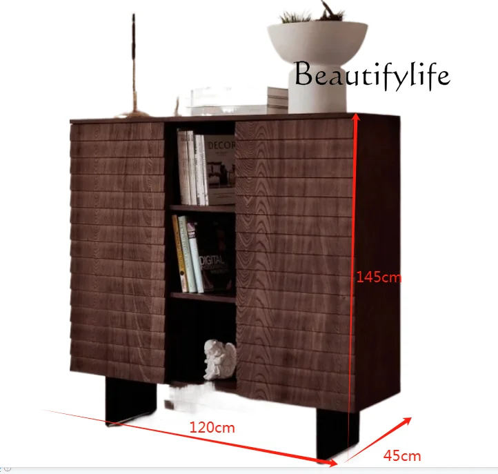 

Nordic wind walnut bookcase household ash wood entrance living room storage locker room decor