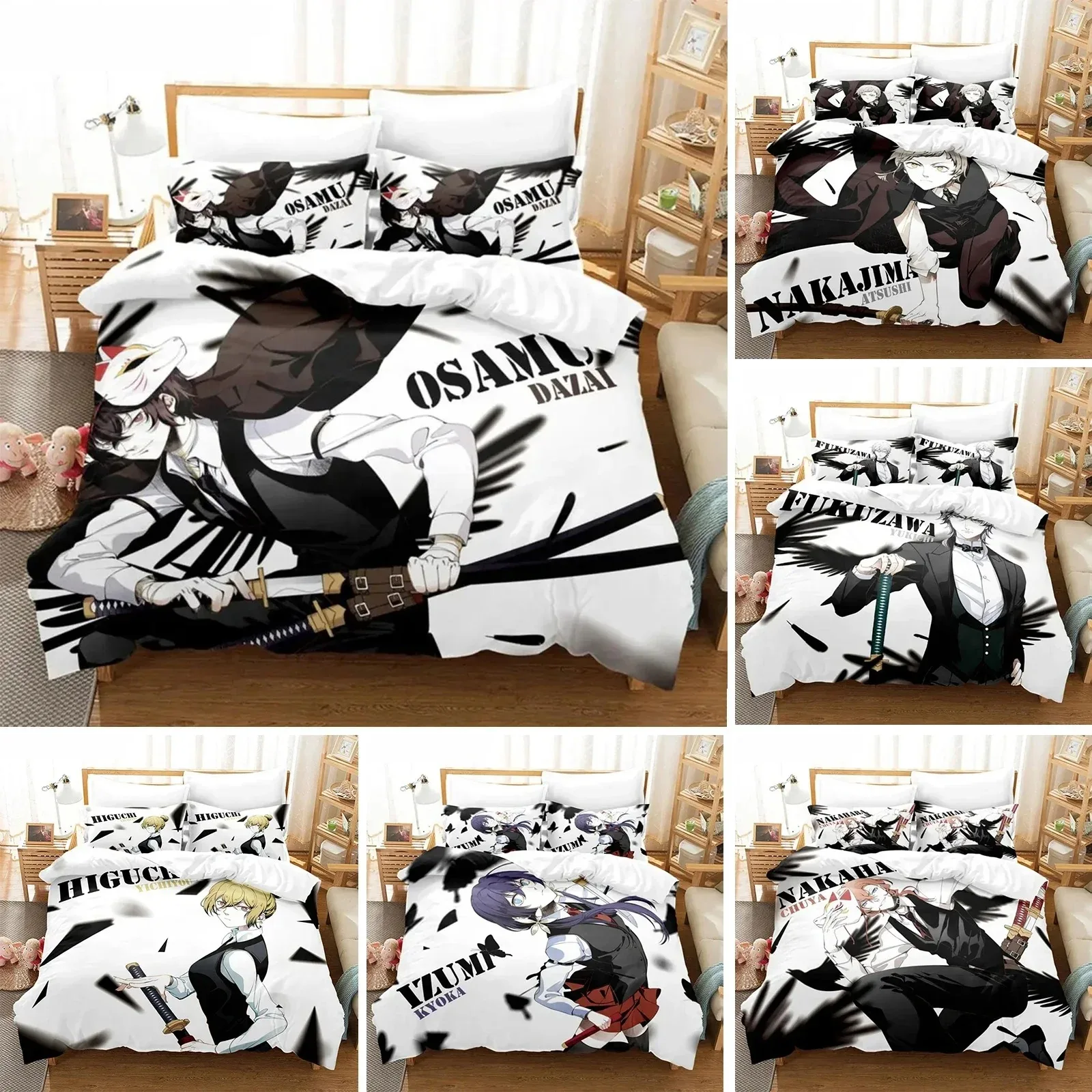 Anime Dazai Bungo Stray Dogs Bedding Set Boys Girls Twin Queen Size Duvet Cover Pillowcase Bed Boys Adult Home Textileextile
