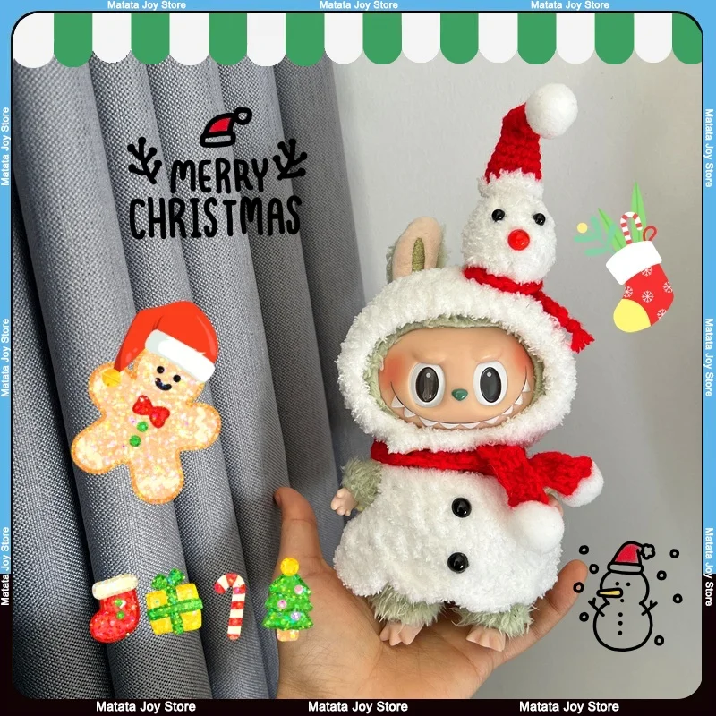 

Только одежда для Labubu, Рождественская серия, кукольная одежда, свитер с оленями и снеговиком, шляпа, милый плюшевый комбинезон, плащ, подарок для детей