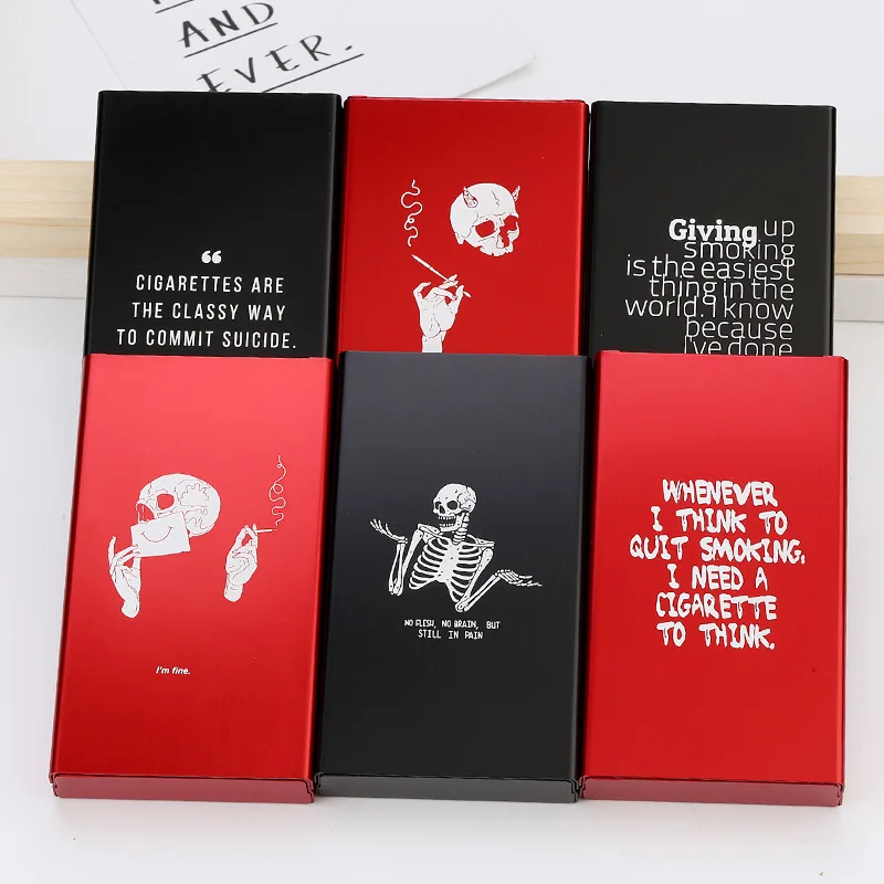 سبائك الألومنيوم المرأة ضئيلة علبة السجائر أحمر أسود الإنجليزية غطاء الشريحة ضئيلة علبة السجائر رقيقة جدا المرأة المضادة للضغط #6
