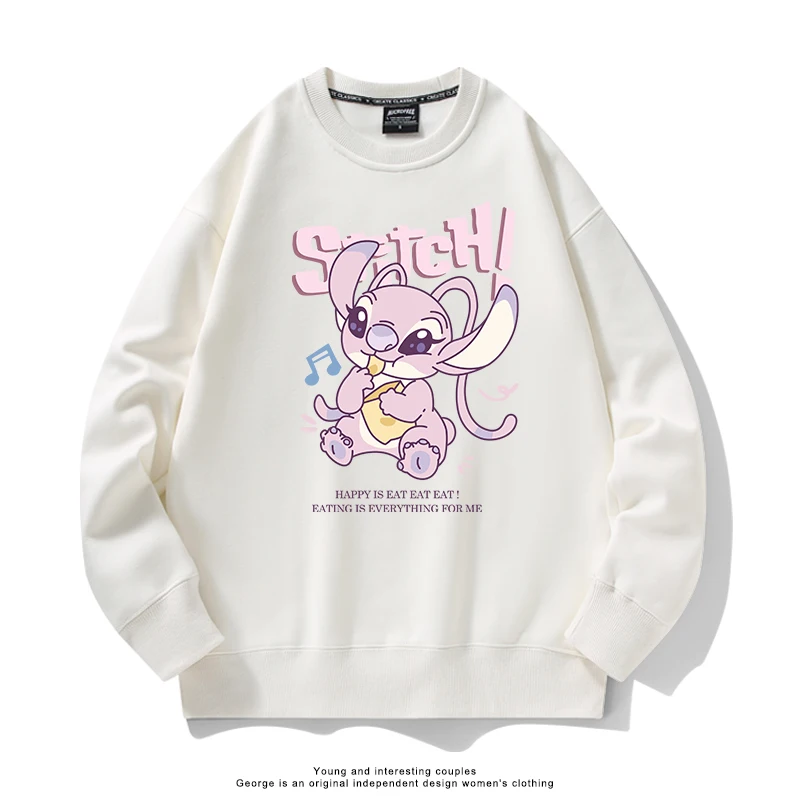 Amerikaanse trendy cartoon stitch print 2025, herfst nieuwe trui met ronde hals, losse paar sporttop met lange mouwen, eenvoudige campuskleding