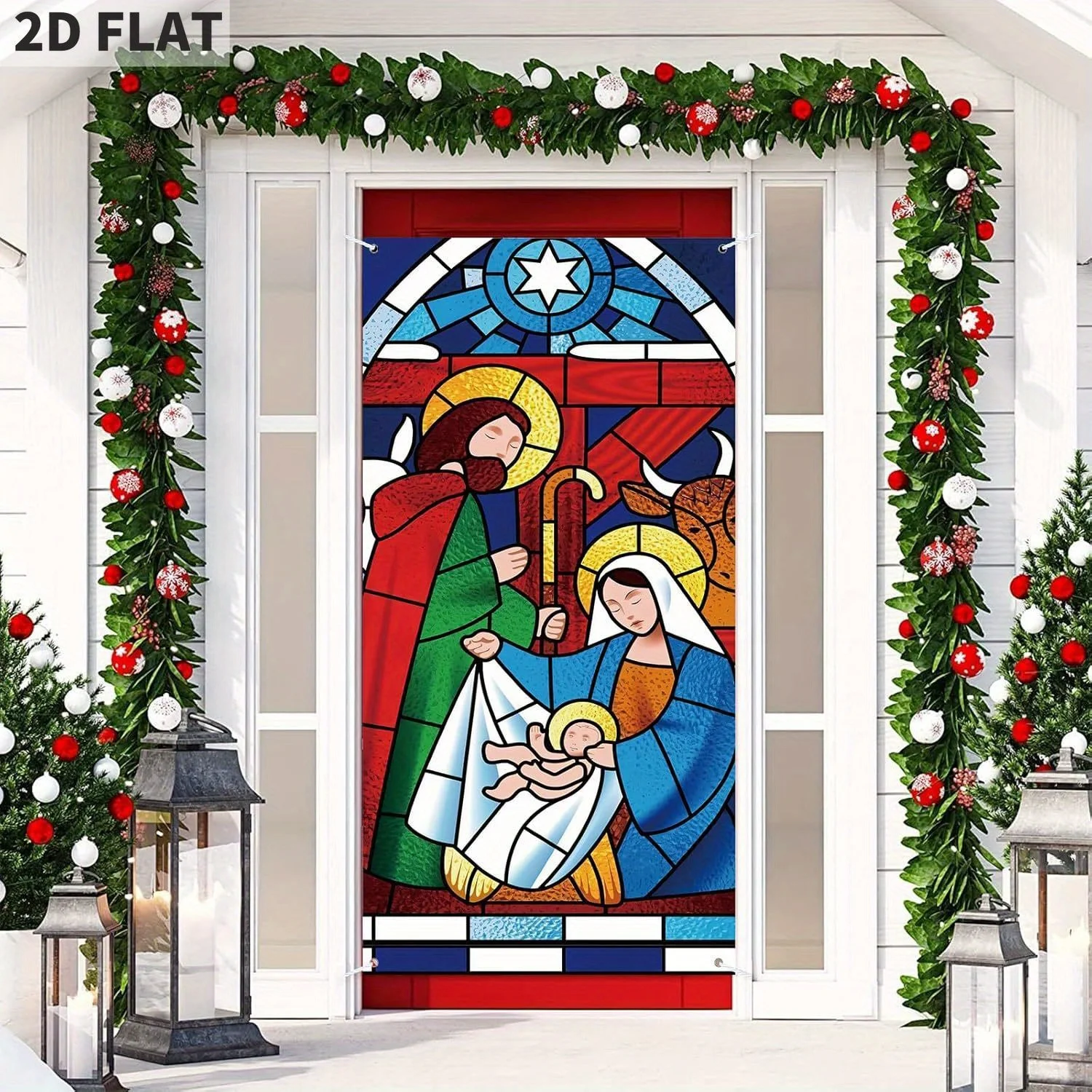 

Christmas Door Cover Decorations, Jesus Nativity Scene Christmas Fabric Door Decoration Porch Sign Holy Night Outdoor