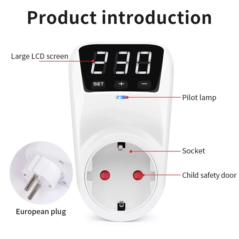 New Adjustable Voltage Protector Socket AC 230V 16A Automatic Power Surge Protector EU Plug Socket Under Overvoltage Protection image 3