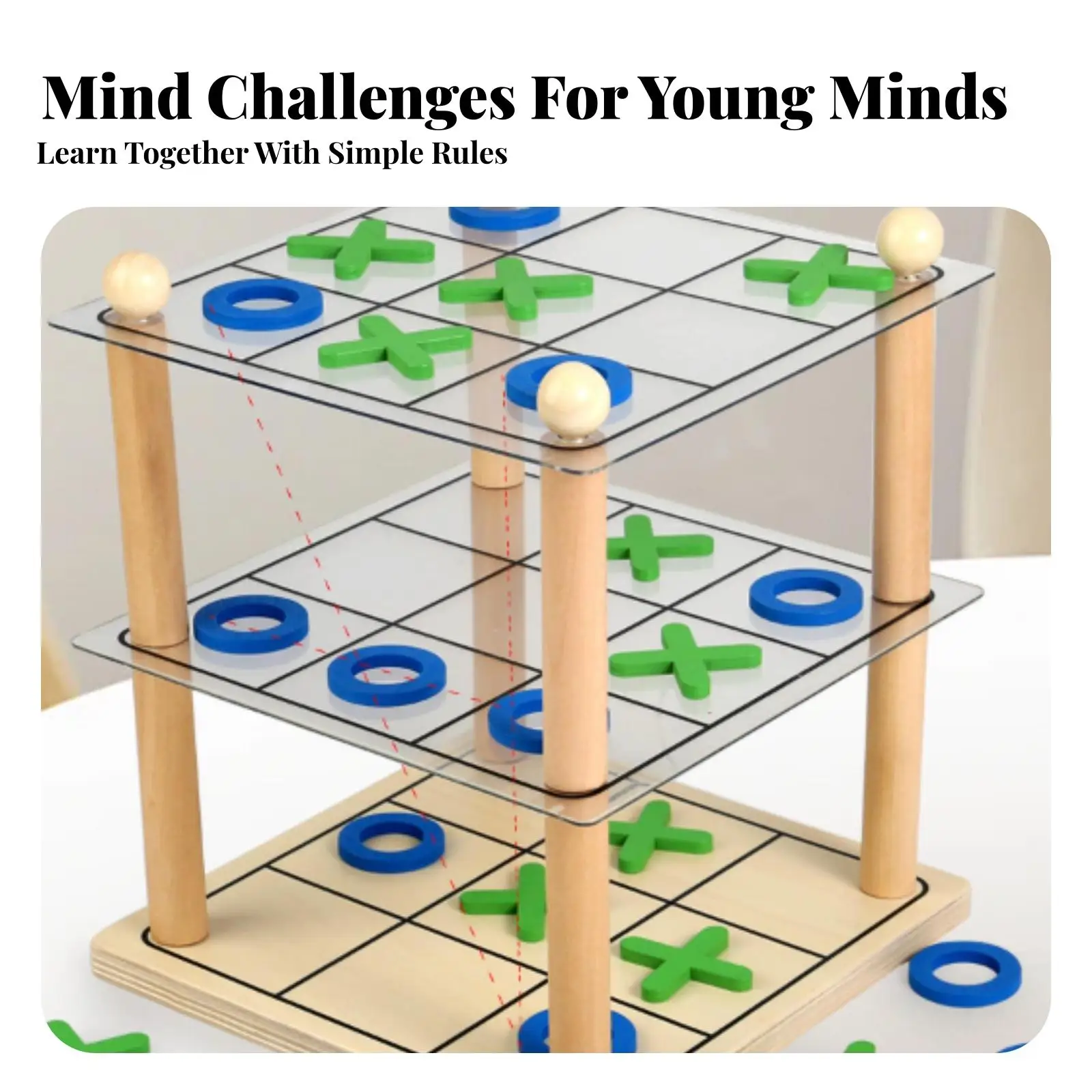 Educational 3D Spatial Connect Toe Game Three-Layer Grid Structure, Spatial Reasoning exercise 3D Noughts and Crosses, for