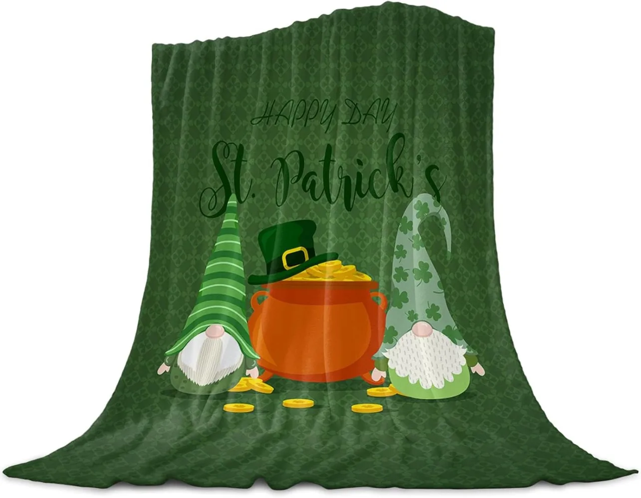 Shamrock Gnome St. Patrick's Day Blanket Spring Holiday Decorations Lucky Clover Green Lightweight Soft Warm Cozy Blanket