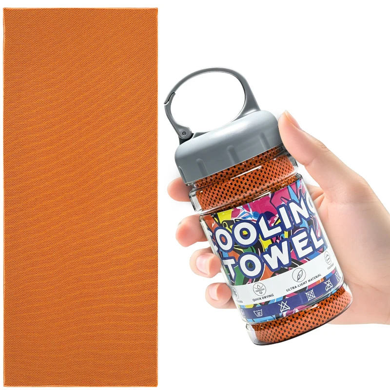 Draagbare fles met snel drogende koelhanddoeken, microvezel ijsdoek, ademende zachte koelhanddoek voor yoga, sport, gym, workout en fitness
