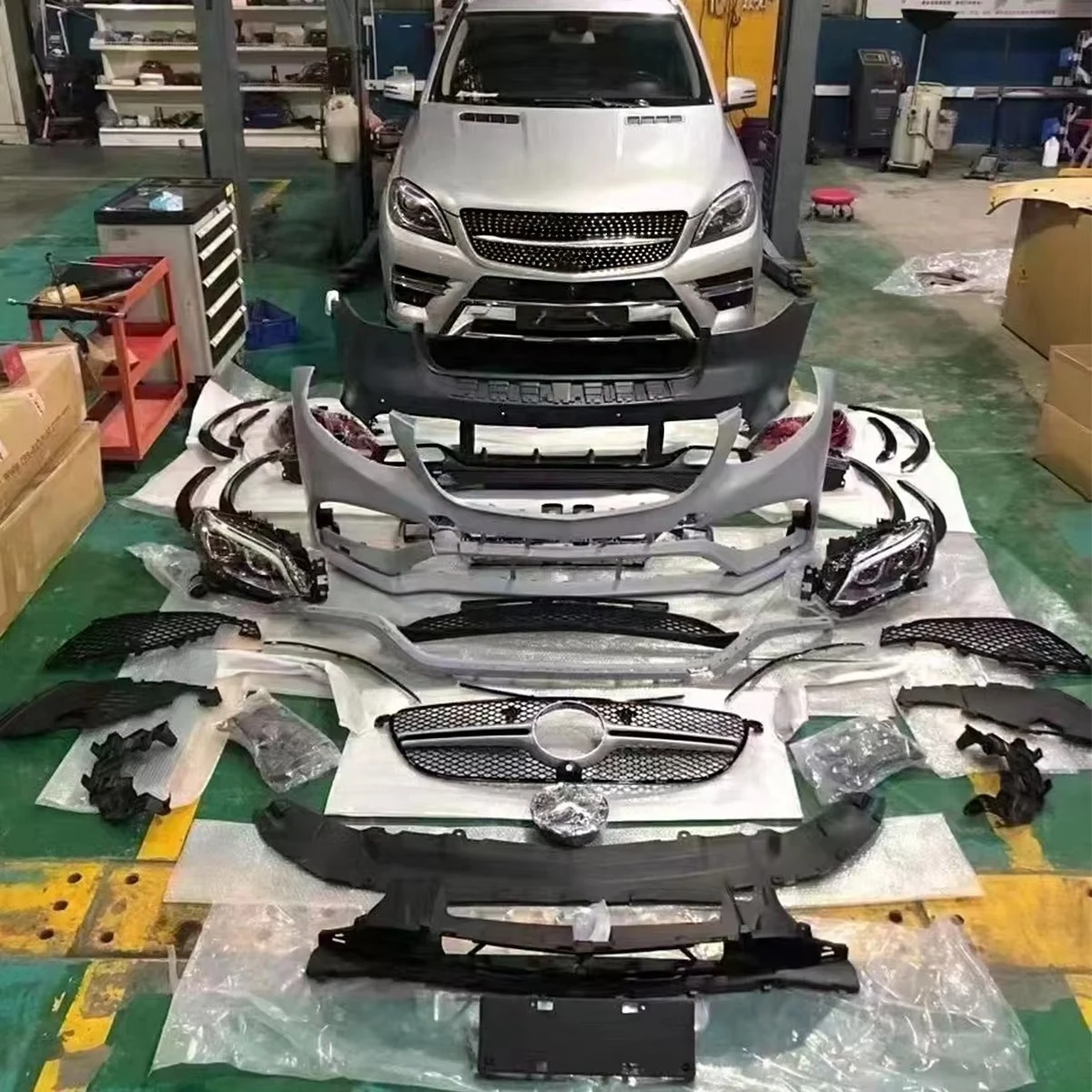 ML Class W166 Body Kit Upgrade to GLE Class W166 Look Include Headlamp Hood Fenders Full W166 Bumpers