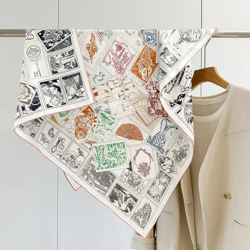 

Pure Mulberry Scarf Luxury Women Scarfs Two Sided Hand Rolled Square Scarves Foulards Femme Head Neck 90CM Bandanas AB Side