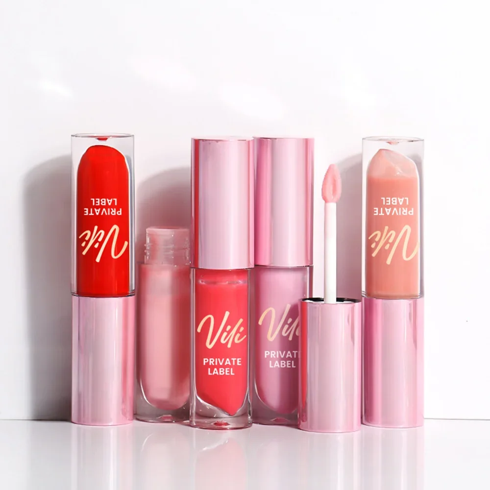 6ml Private Label Lipgloss Custom Bulk 48-color Long-lasting Waterproof High-color Non-stick Pink Cover Round Tube Gloss Makeup