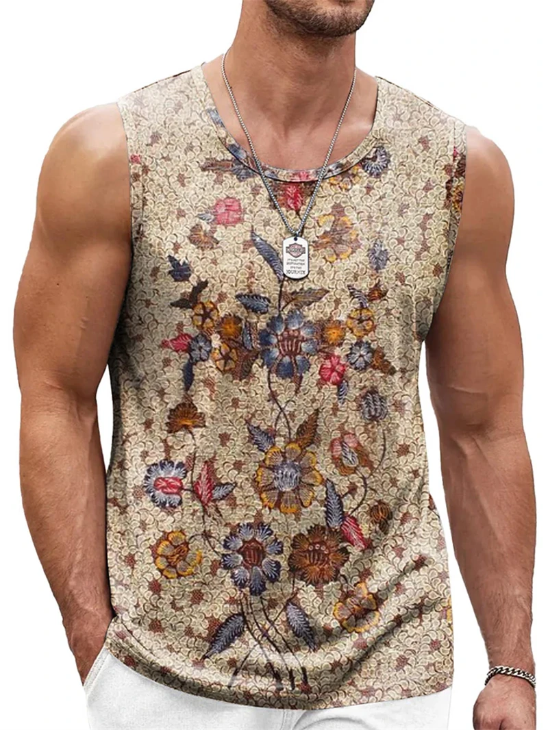 Mens Retro Ethnic Graphic Tank Tops Summer Casual Crew Neck 3D Printed Sleeveless Vest Fashion Breathable Sports Tees Tops image 2