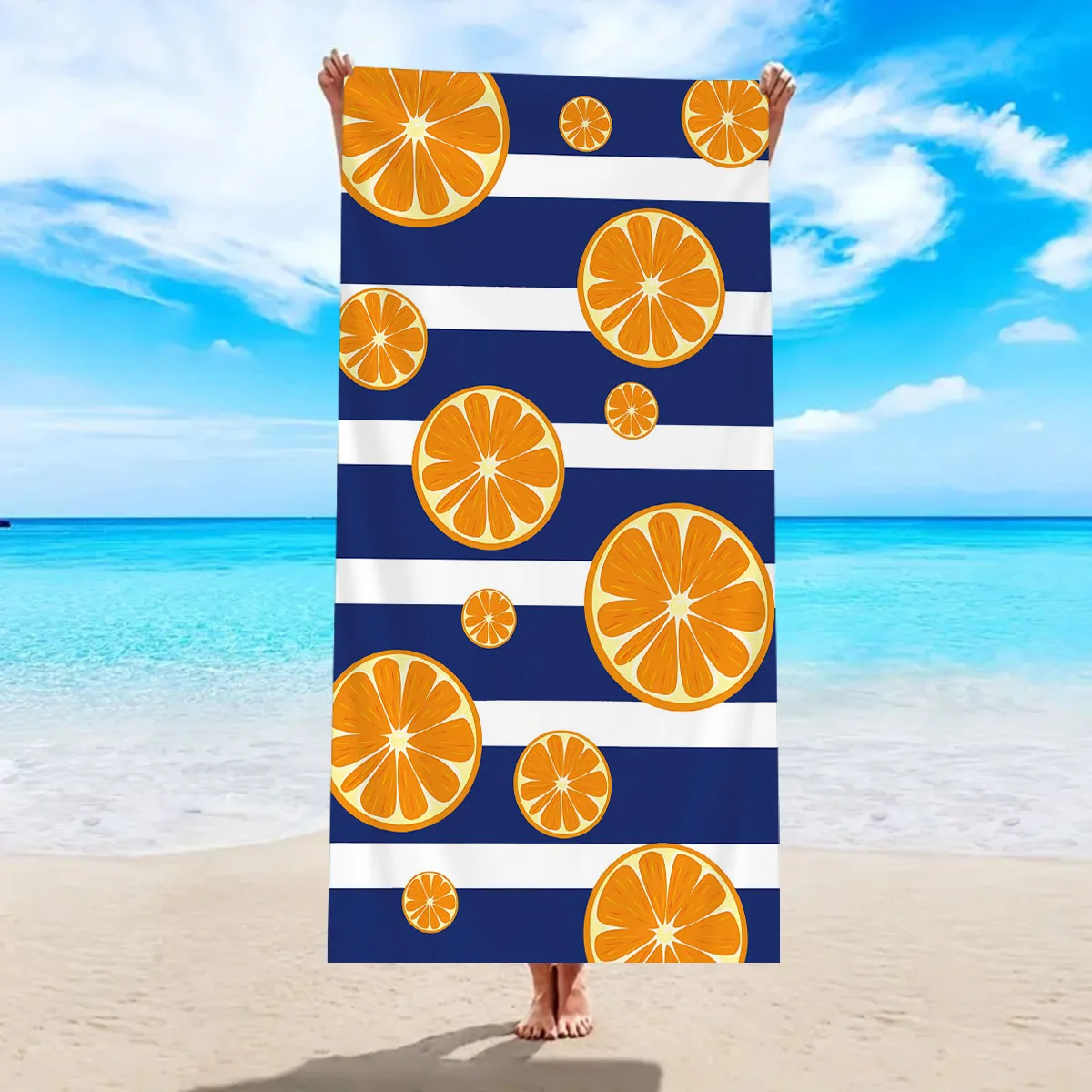 1pc Colorful striped lemon beach towel, ultra-fine fiber quick drying absorbent bath towel, swimming multifunctional beach towel