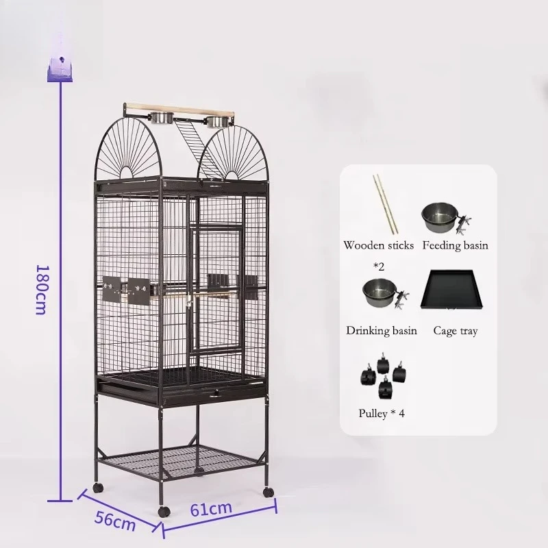 Wire Bird House with Tray Feeder Wheels Parrot Bird