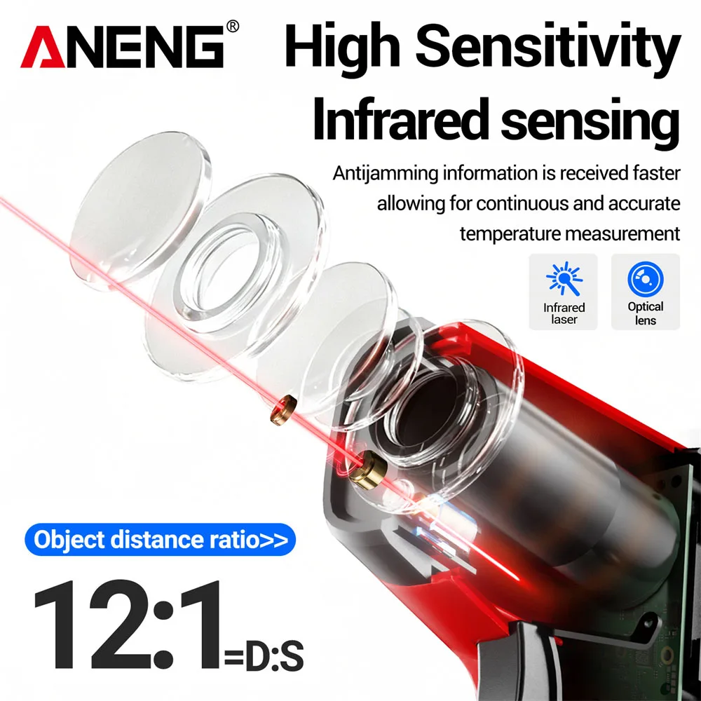 ANENG TH207 Digital Infrared Thermometer Laser Thermometer Non Contact Laser Thermometer Industrial Tool Laser Surface Temp Read