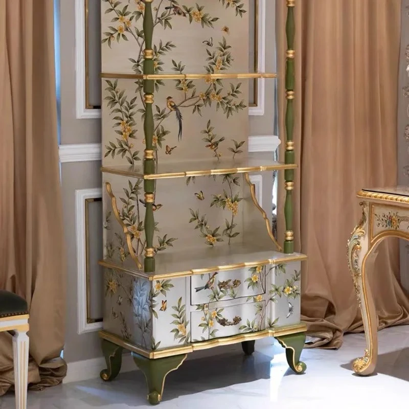 -style painted display cabinet, villa high-end luxury bookshelf, -style hand-painted engraved decoration