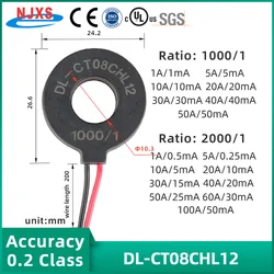 NJXSE DL-CT08CHL12 1000/1 2000/1 Trasformatore di corrente Toroidale di precisione CT AC 1A 5A 10A 20A 30A 50A 60A Mini trasformatore di corrente