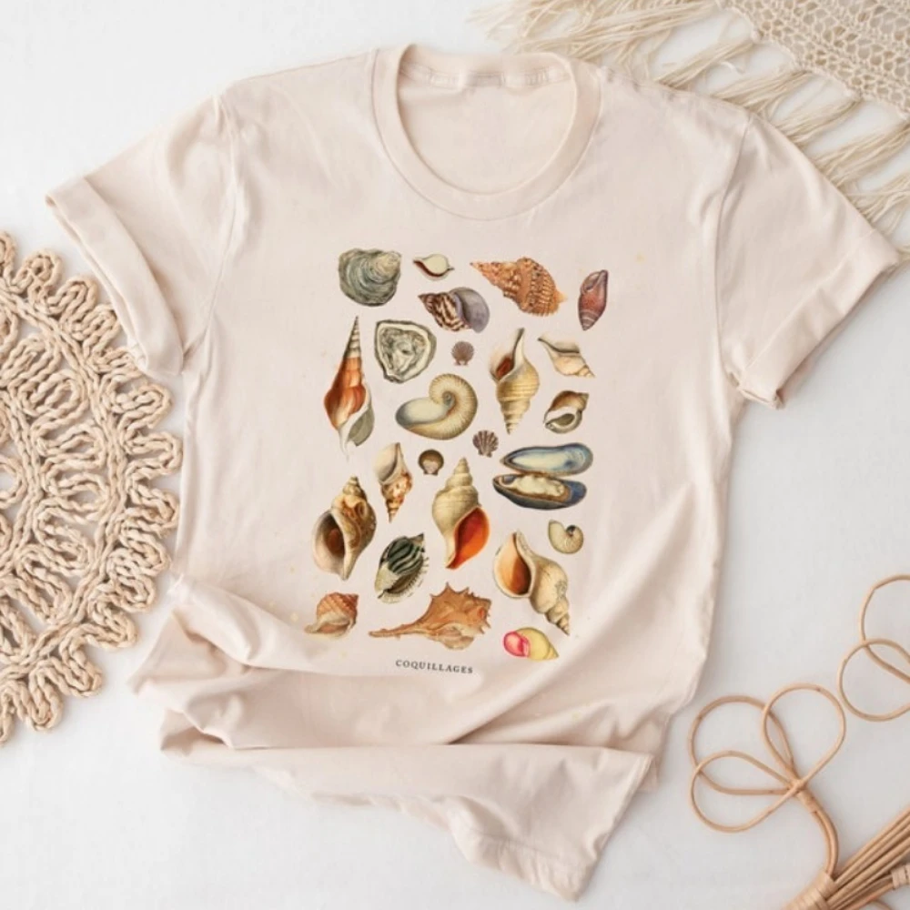 

Винтажная футболка с ракушками, подарочная рубашка для любителей морской ракушки, женская футболка унисекс, подарок для него, топы в викторианском стиле на День матери