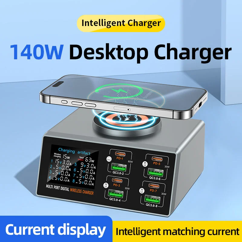 140W Smart Quick Charger 8-Port USB Charging Station for Multiple Android Phones Fast Travel Home Office Party Hotel Restaurant