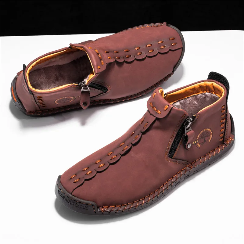 

Fashion Red Men's Casual Shoes Zip High Top Leather Shoes For Man Large Size 48 Flat Sewing Designer Shoes Man zapatillas hombre