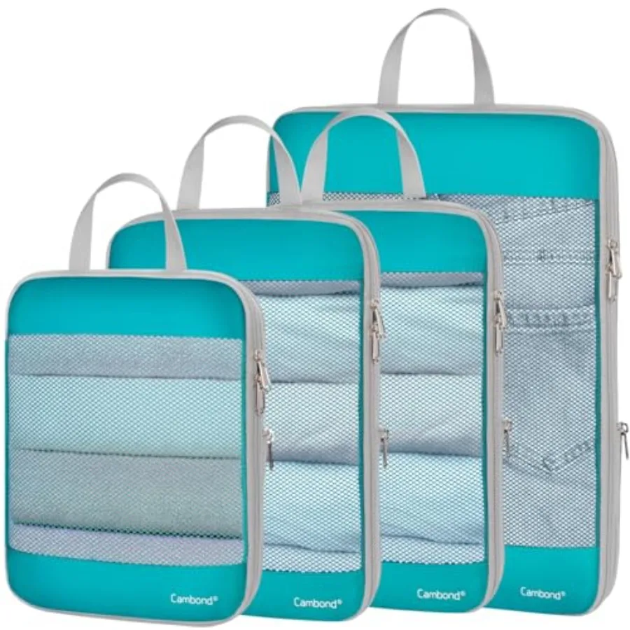 

See Through Mesh Compression Packing Cubes - 4 Piece Expandable Space Saving Packing Cubes for Travel Lightweight Travel Bags L
