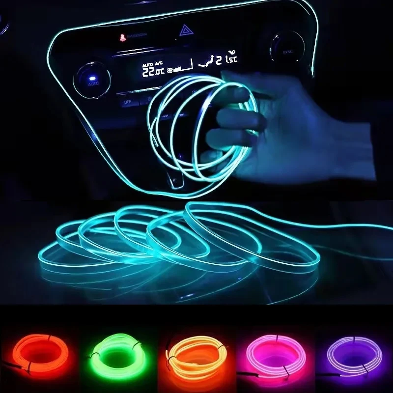 Interior Car Strip Lights 1M 2M 3-4M 5M EL Wire Led Neon Dance Party Atmosphere Decor Lamp RopeTube Waterproof Multol color