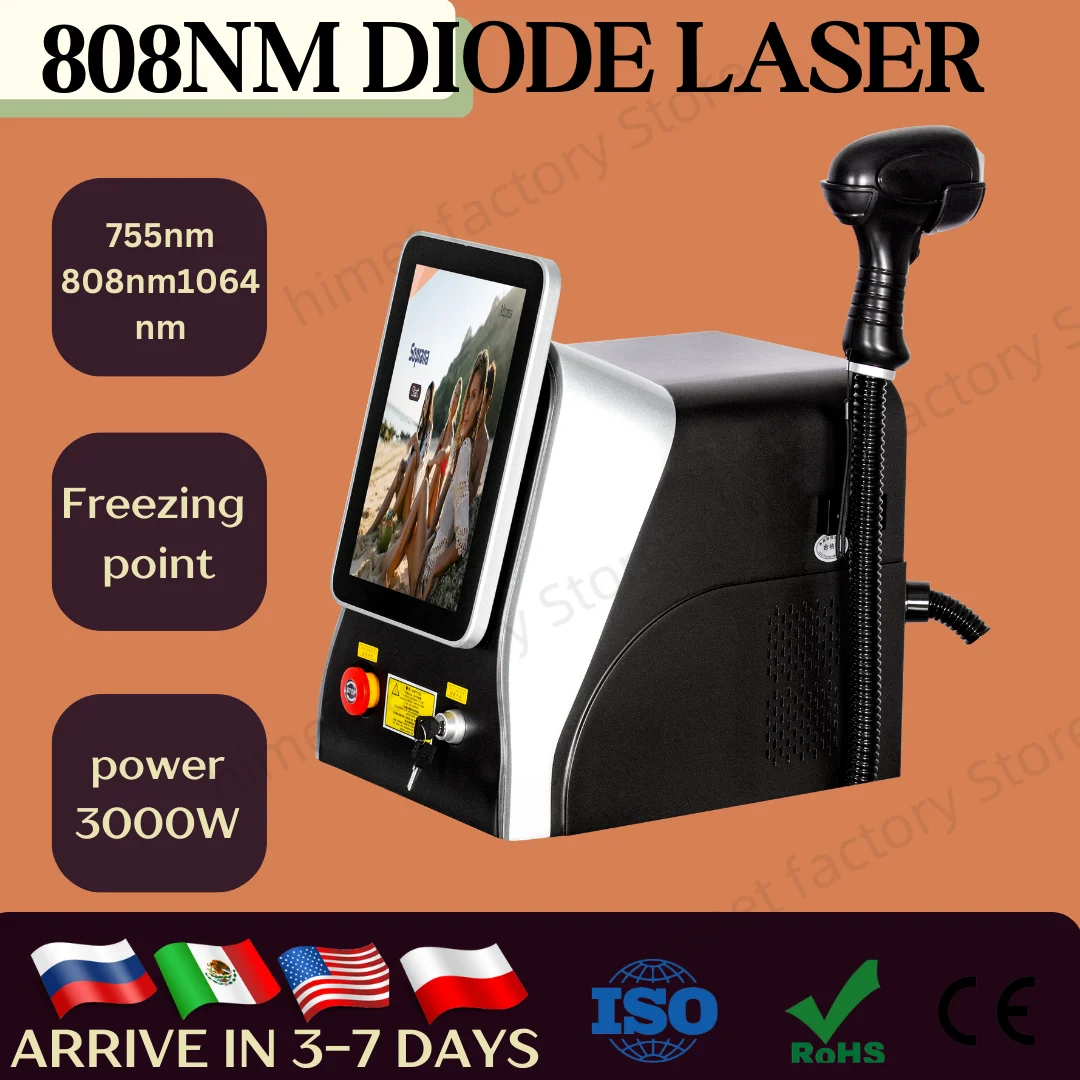 

New Diode Laser755 808 1064nm Multi Wavelengths Hair Removal Machine Cooling Head Painless Laser Epilator Face Body Hair Removal