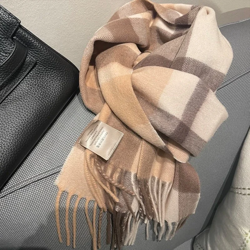 pure-cotton-woolen-plaid-scarf-british-classic-women's-winter-fashion-tassel-warm-long-rectangle-scarf-couple-accessories