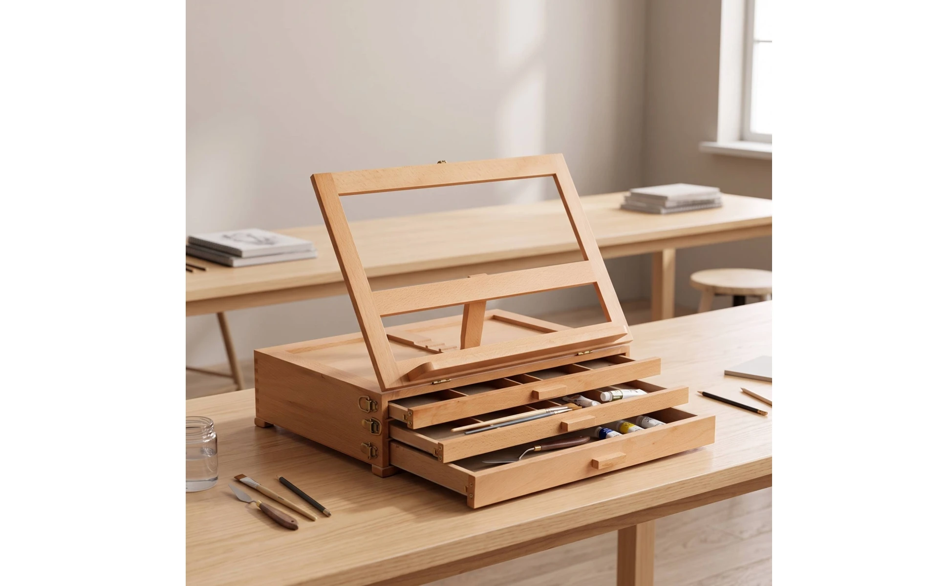 Desktop Sketchbox Easel Beechwood Artist Box with Easel Painting Stand Portable Art Supply Wooden for Hobby Painters