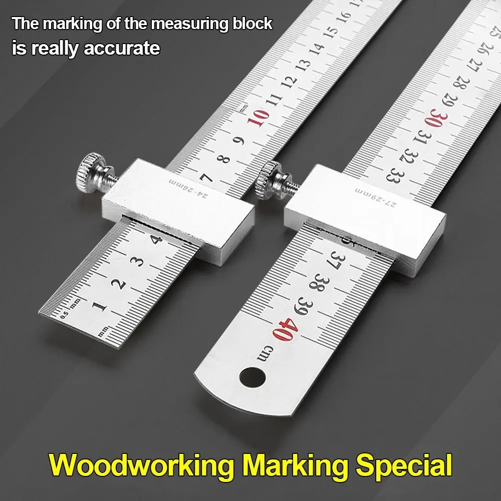 Metal Scribing Ruler Clear Scale Precise Measurement Steel Ruler Slide Stop Multi-Function Accurate Positioning Straight Ruler